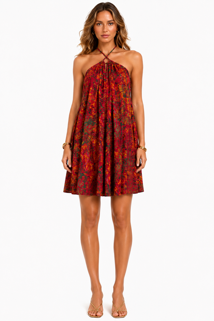 Classic Mini Backless Bubu Red Adire