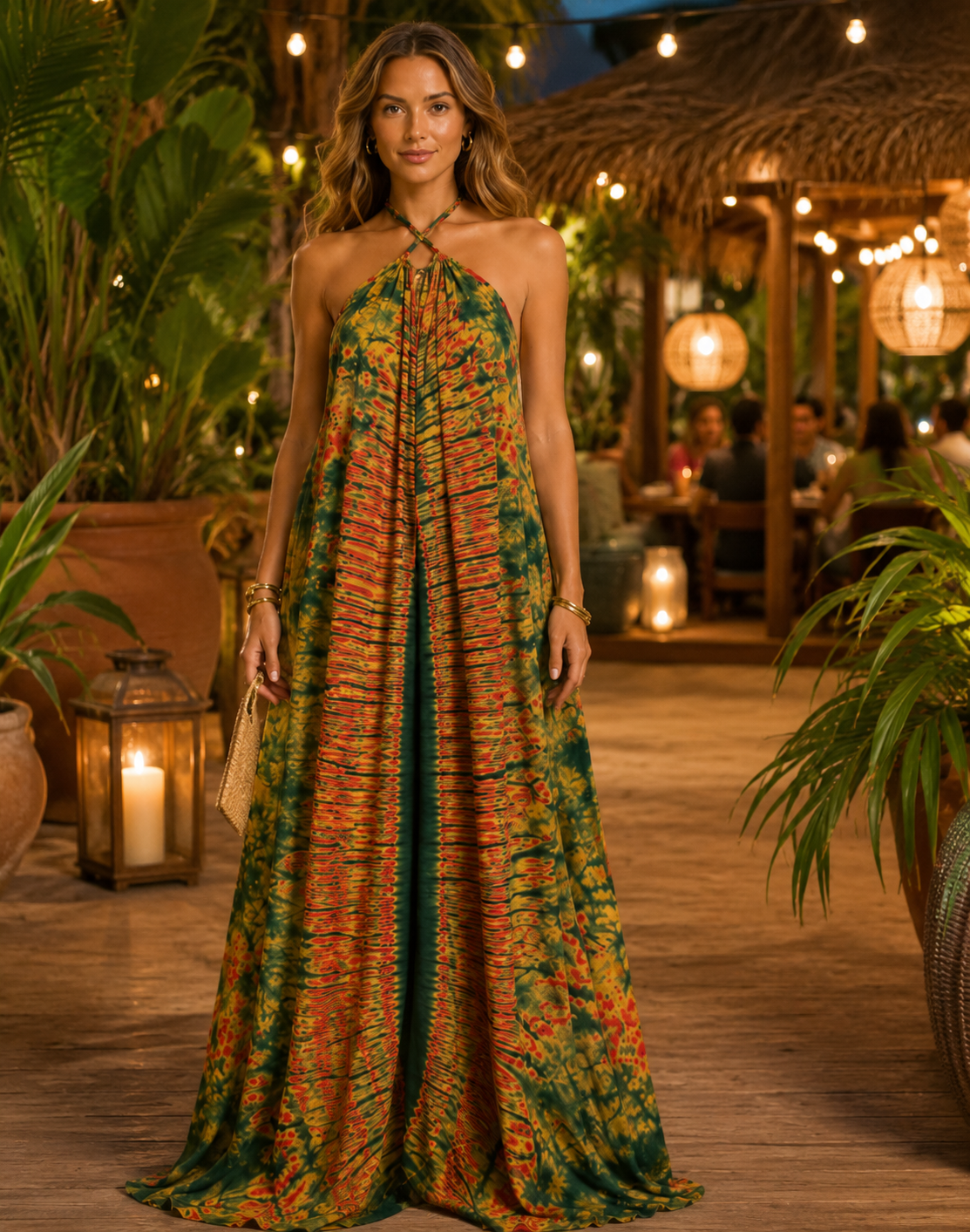 Classic Maxi Backless Bubu Green Adire