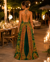 Classic Maxi Backless Bubu Green Adire