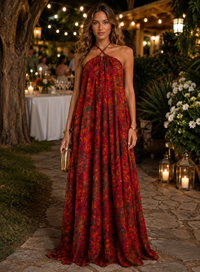 Classic Maxi Backless Bubu Red Adire