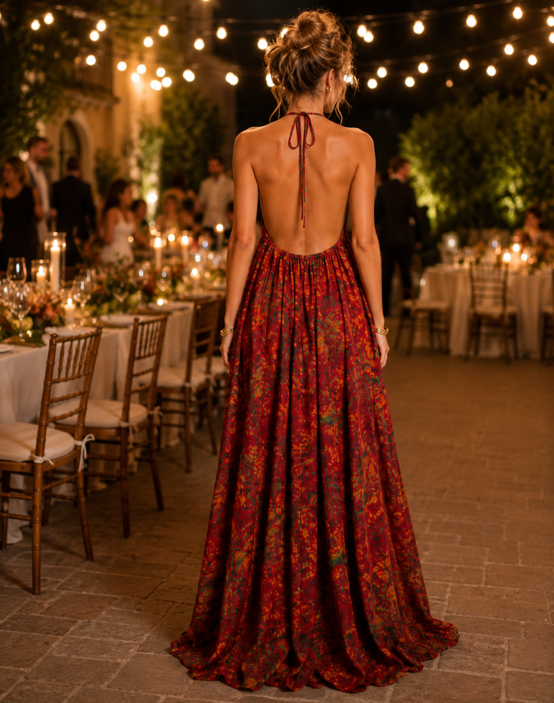 Classic Maxi Backless Bubu Red Adire