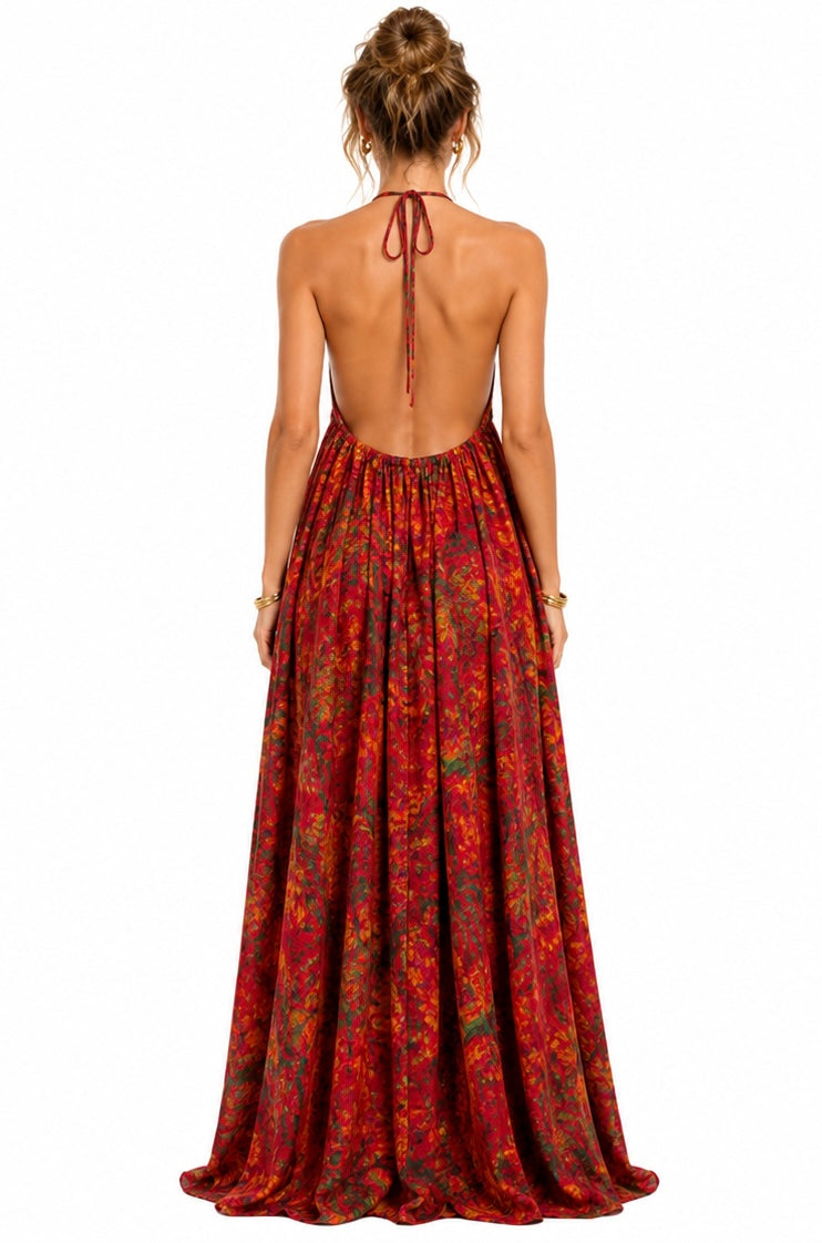 Classic Maxi Backless Bubu Red Adire