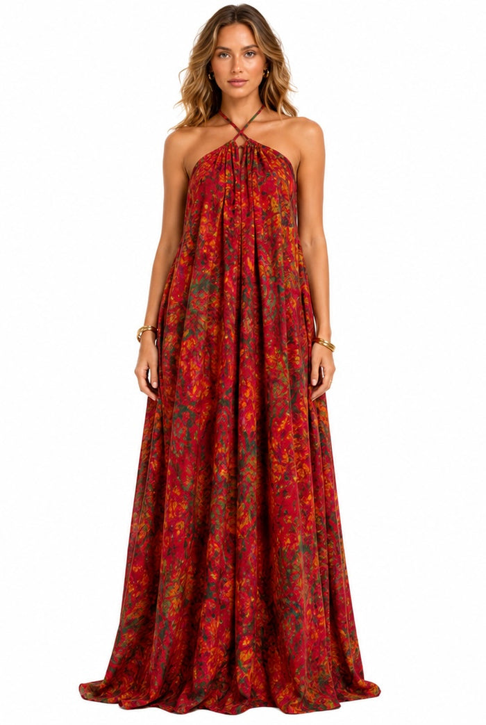Classic Maxi Backless Bubu Red Adire