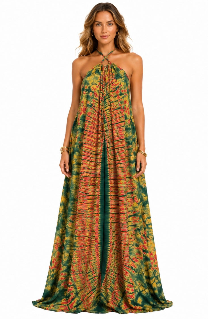 Classic Maxi Backless Bubu Green Adire