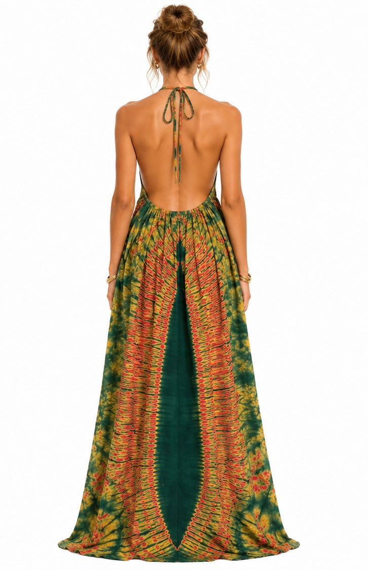 Classic Maxi Backless Bubu Green Adire
